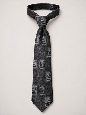 100% Silk Men's Black Geometric Jacquard Tie - Conte di Milano